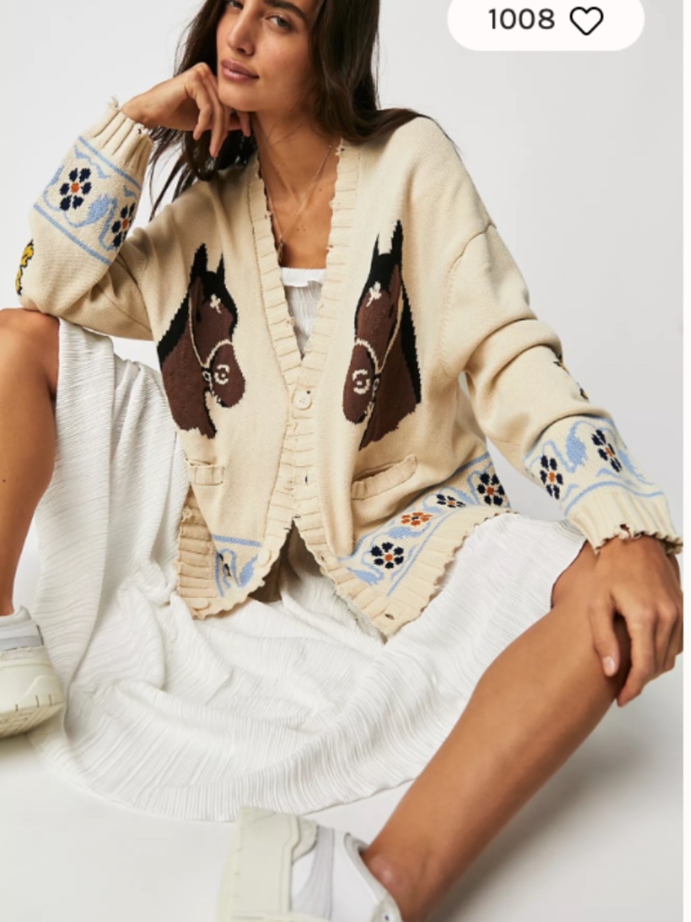 Free People Distressed Horse Cardigan Ivory XS Found x Revolve